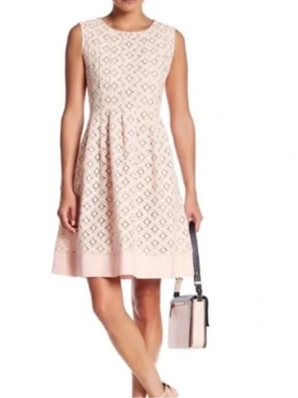 Eliza J Lace Sleeveless Fit and Flare Cocktail Dress 4 Peach Pink Party Spring